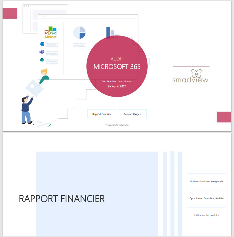 Notre solution 365Metrics pour mieux comprendre vos usages Microsoft 365 et optimiser vos licences Microsoft 365 s'accompagne d'un export PDF largement distribuable.